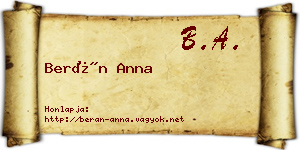 Berán Anna névjegykártya